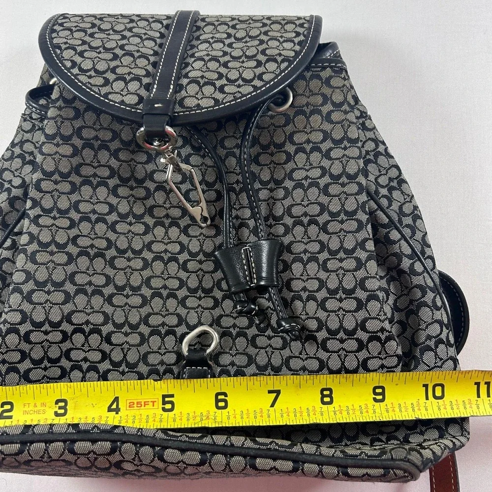 Coach Vintage Signature C Jacquard Backpack Black Leather Y2K Drawstring